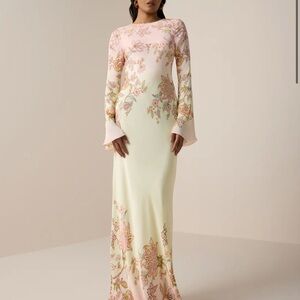 HEMANT & NANDITA Pink and Cream Floral Maxi Dress